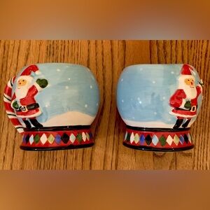 Vintage Christmas Santa Candy Cane Striped Coffee Hot Chocolate Cocoa Mugs Set 2